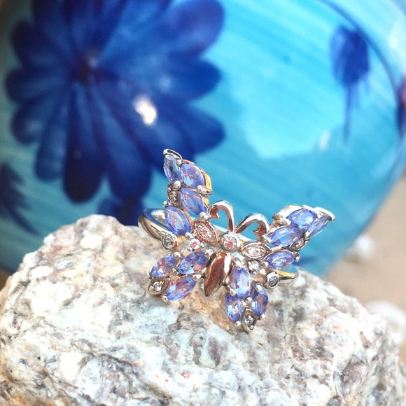 Tanzanite Butterfly Ring .925 Sterling Silver Genuine Gemstones Limited Edition - Picture 8 of 16